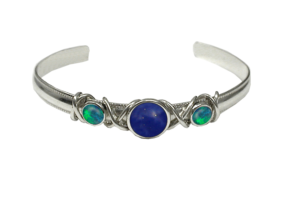 Sterling Silver Hand Made Cuff Bracelet With Lapis